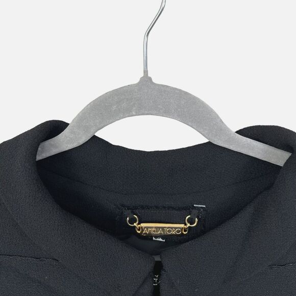 Amelia Toro Womens Wool Blazer‎ Tiered Fringed Trim 3/4 Sleeve Lined Black Sz 6 - Picture 4 of 6